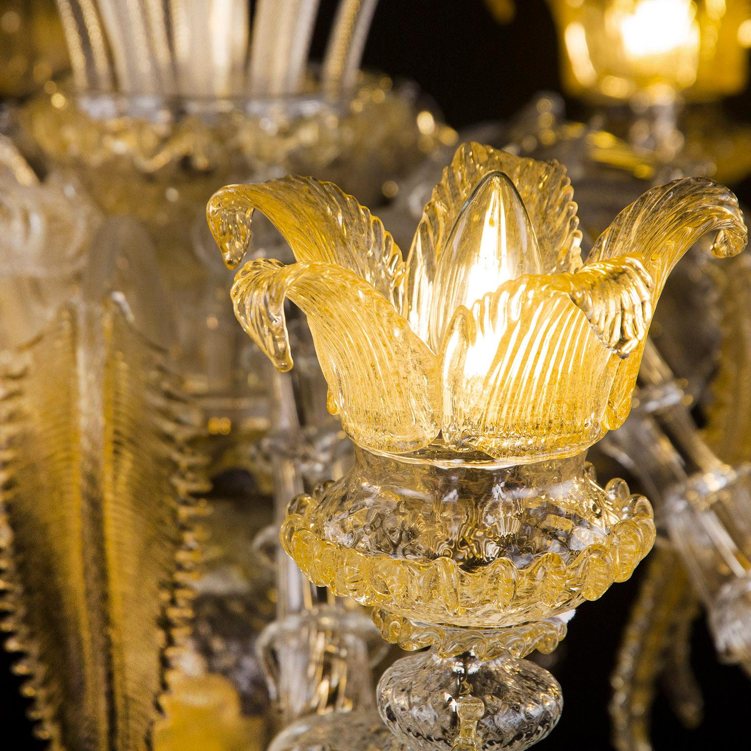 Luxus luxuriöser Rezzonico-Kronleuchter mit 12 Armen aus klarem und goldenem Muranoglas von Multiforme im Angebot 5