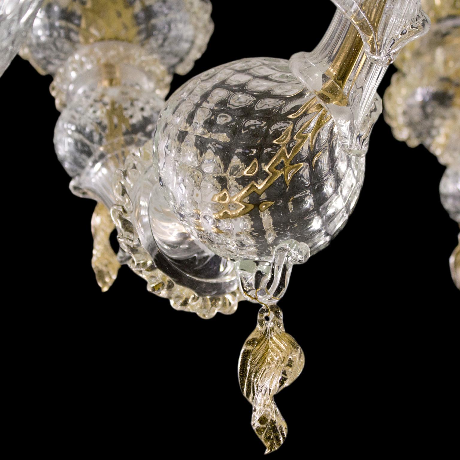 Other Luxury Rezzonico Chandelier 12 Arms, clear and gold Murano glass by Multiforme For Sale