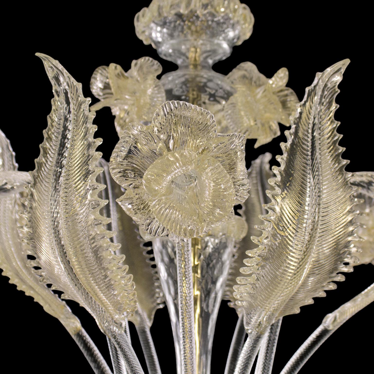 Contemporary Luxury Rezzonico Chandelier 12 Arms, clear and gold Murano glass by Multiforme For Sale