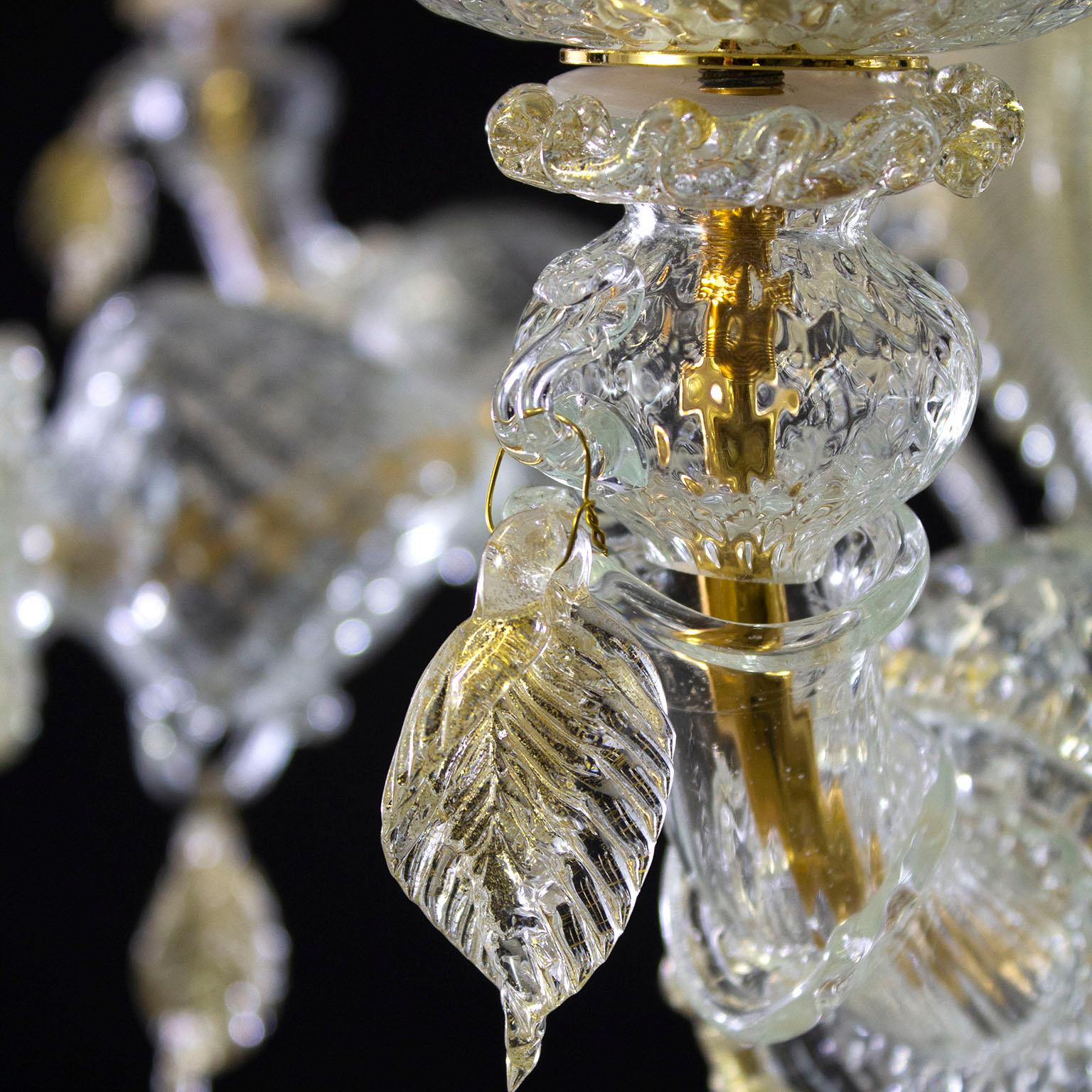 Lampadario di lusso Rezzonico a 12 bracci, vetro di Murano trasparente e oro di Multiforme In condizioni Nuovo in vendita a Trebaseleghe, IT