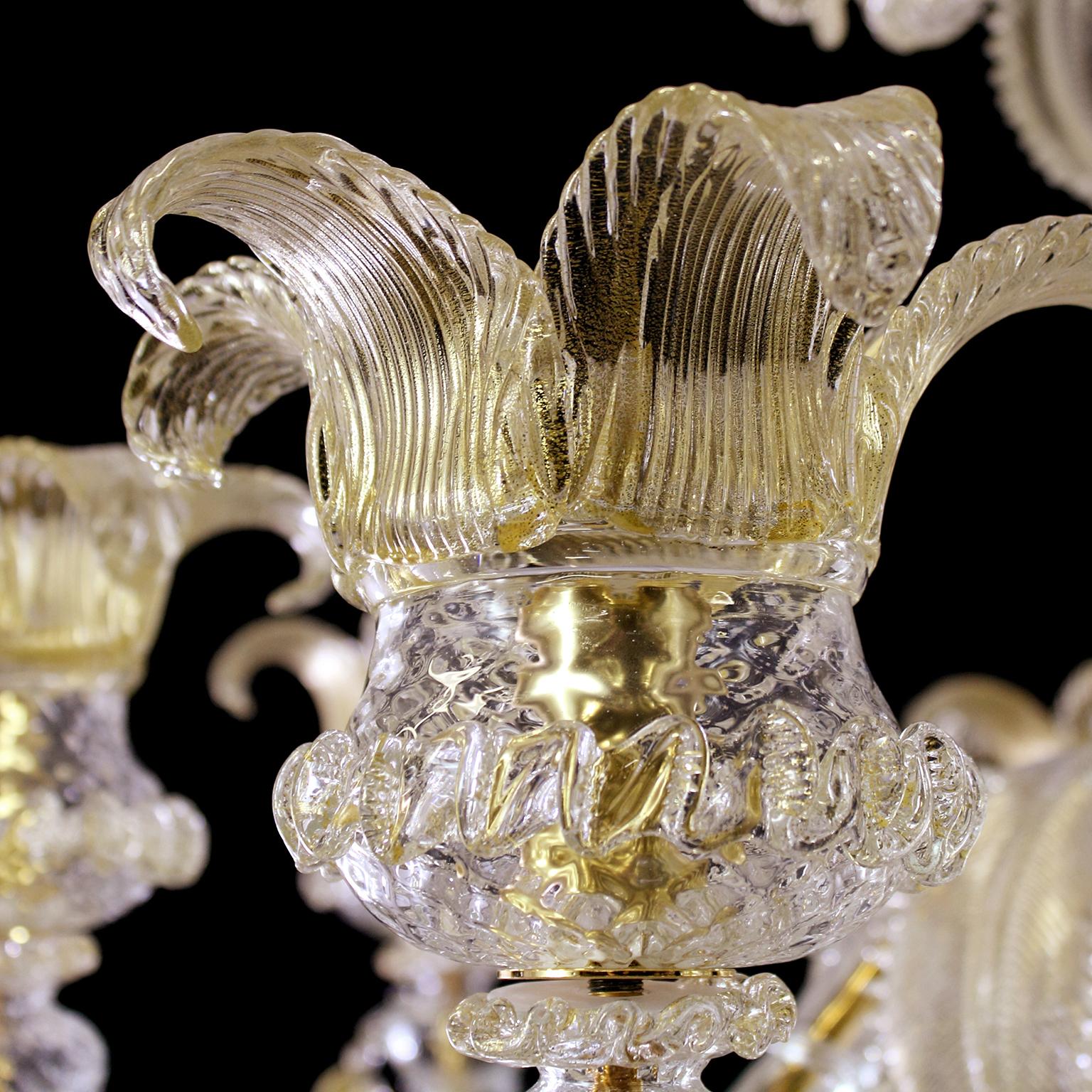 Luxus luxuriöser Rezzonico-Kronleuchter mit 12 Armen aus klarem und goldenem Muranoglas von Multiforme im Angebot 2
