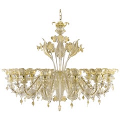Luxury Rezzonico Chandelier 12 Arms, clear and gold Murano glass by Multiforme
