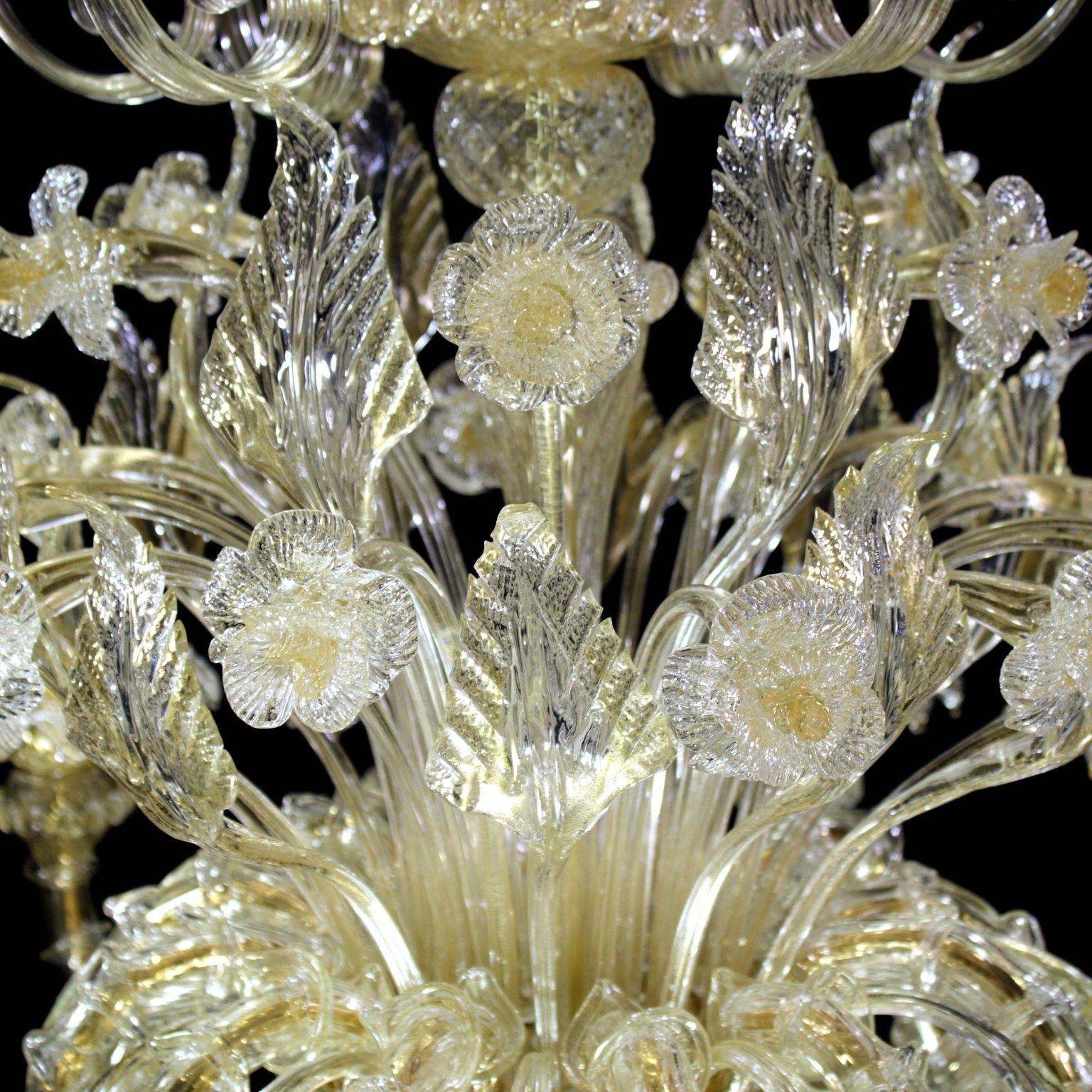 Contemporary Luxury Rezzonico Chandelier 12 Arms in Murano Gold Glass by Multiforme For Sale
