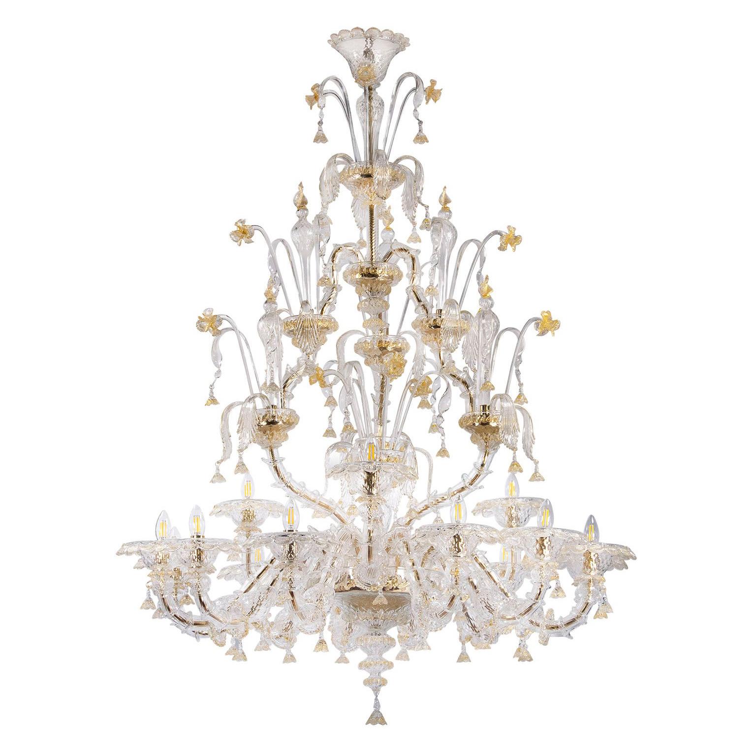 Luxury Rezzonico Chandelier 15 Arms Crystal-gold Glass, by Multiforme  For Sale