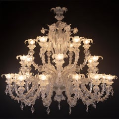 Lusso Lampadario Rezzonico 24 braccia in vetro di Murano trasparente di Multiforme