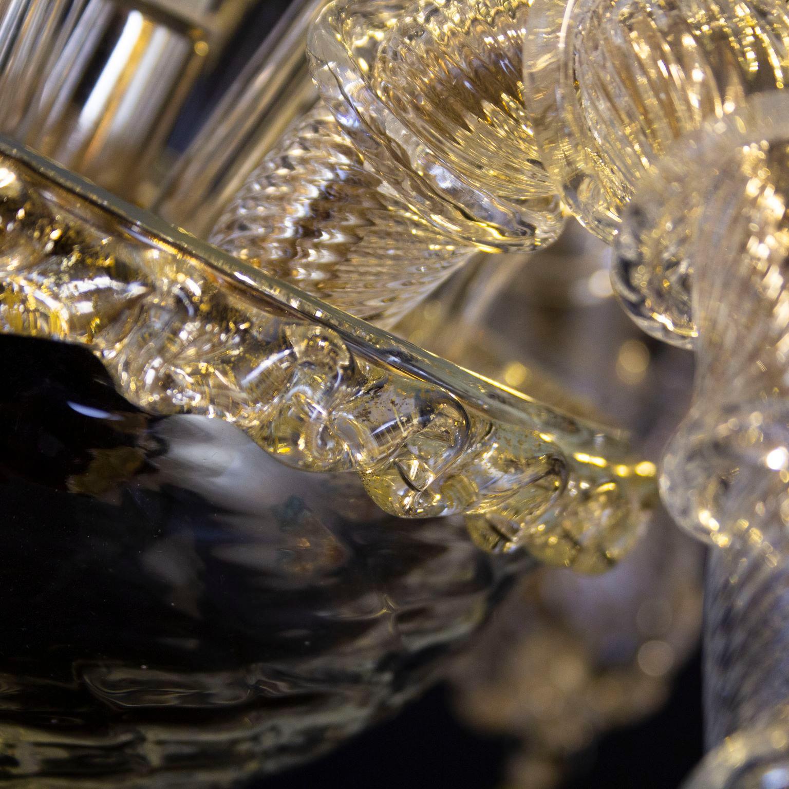 Lampe Flambeau de luxe à 4 bras en verre de Murano transparent et doré par Multiforme   en vente 3