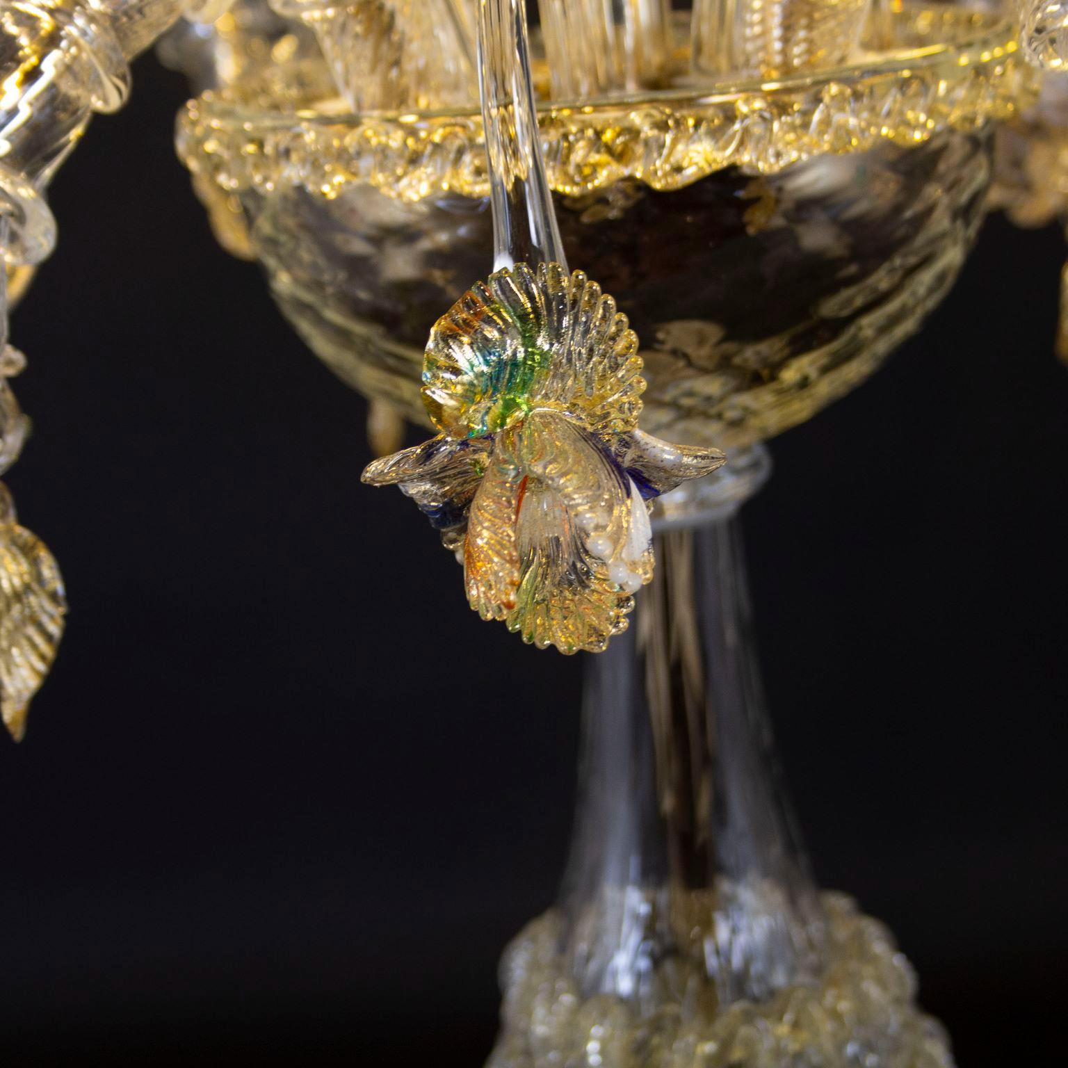 Lampe Flambeau de luxe à 4 bras en verre de Murano transparent et doré par Multiforme   en vente 4