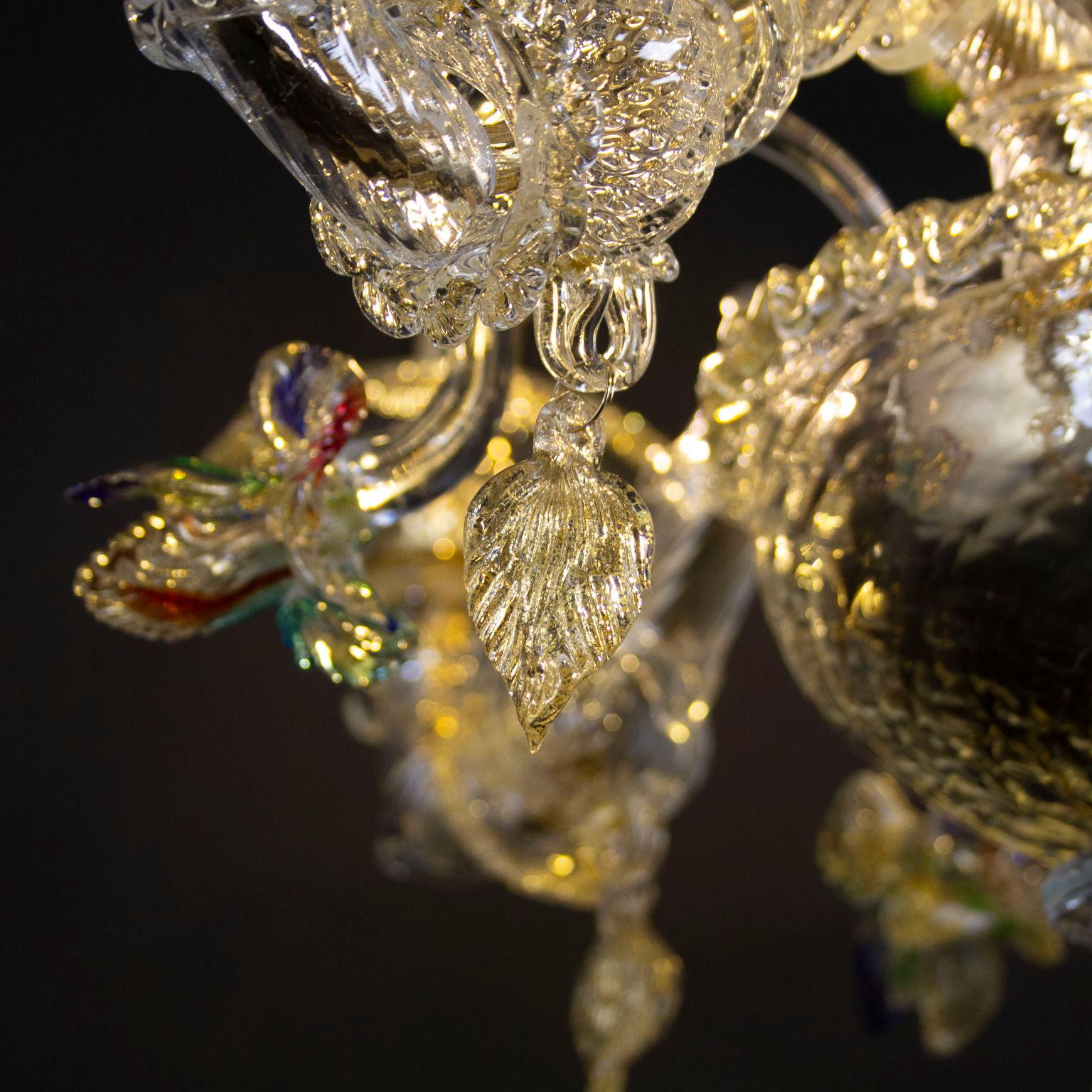 Lampe Flambeau de luxe à 4 bras en verre de Murano transparent et doré par Multiforme   en vente 5