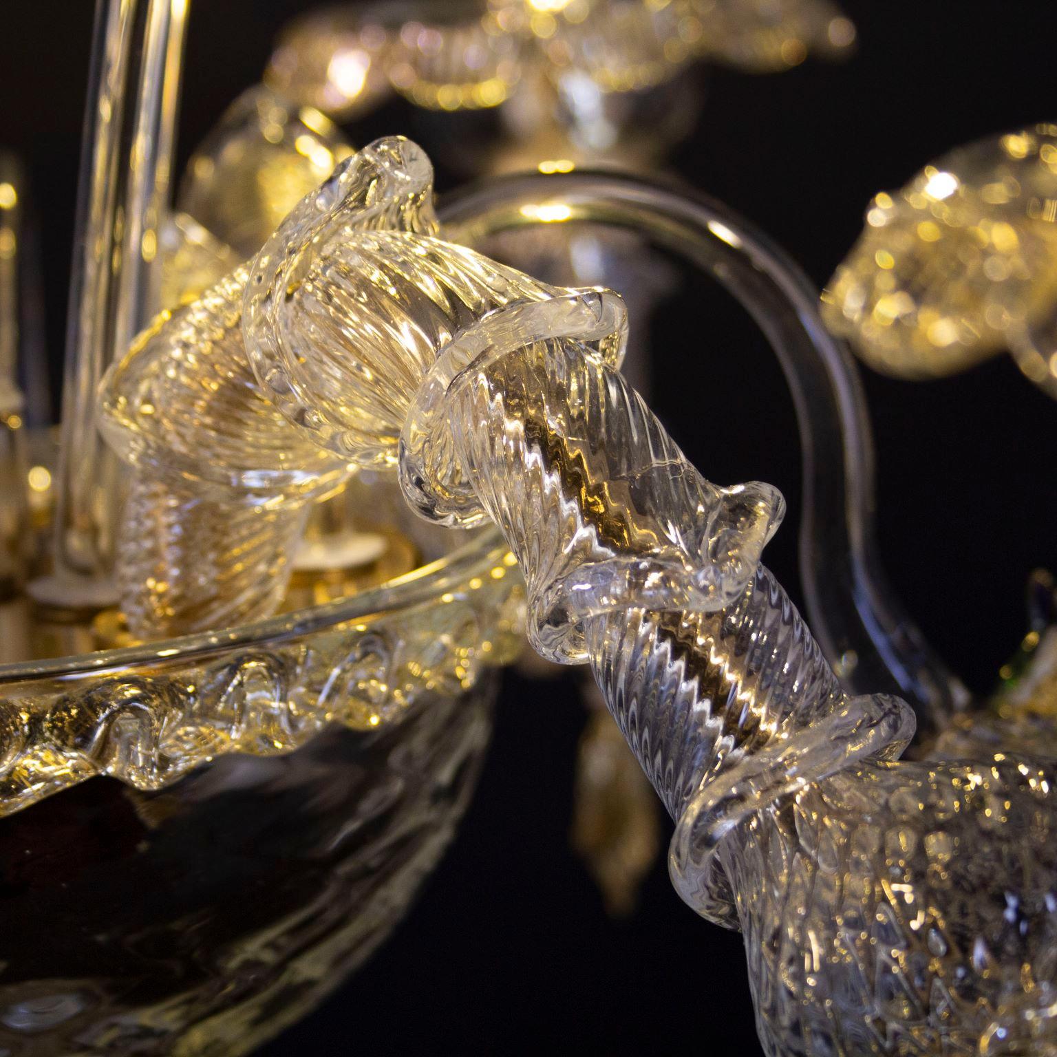 Autre Lampe Flambeau de luxe à 4 bras en verre de Murano transparent et doré par Multiforme   en vente