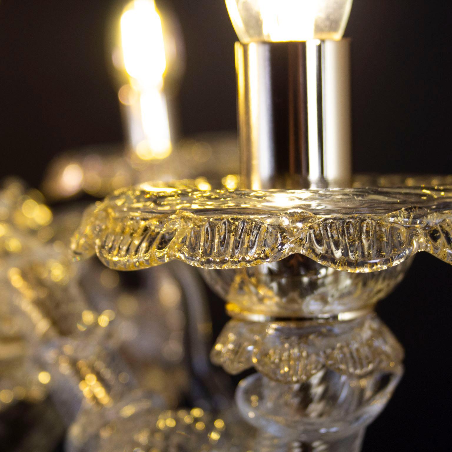 italien Lampe Flambeau de luxe à 4 bras en verre de Murano transparent et doré par Multiforme   en vente
