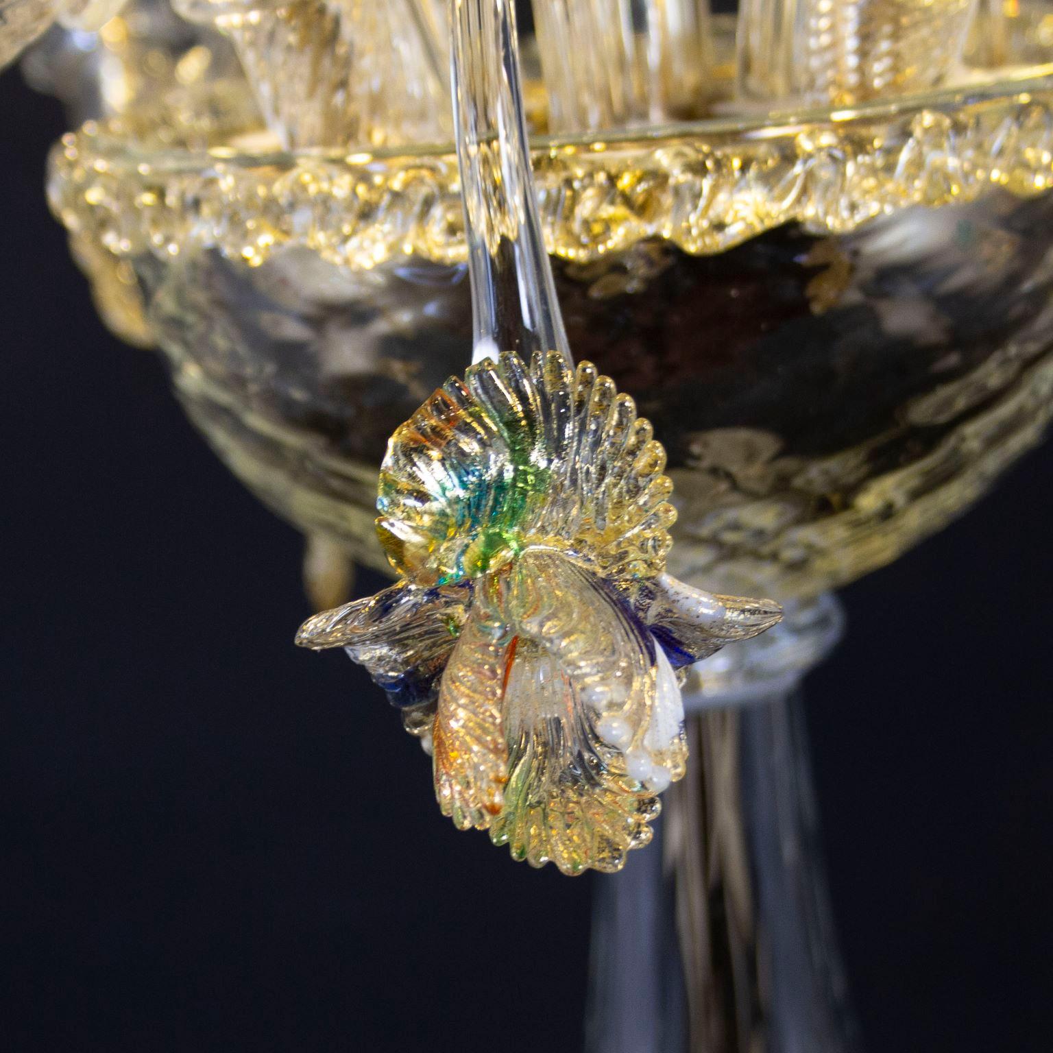 Lampe Flambeau de luxe à 4 bras en verre de Murano transparent et doré par Multiforme   Neuf - En vente à Trebaseleghe, IT
