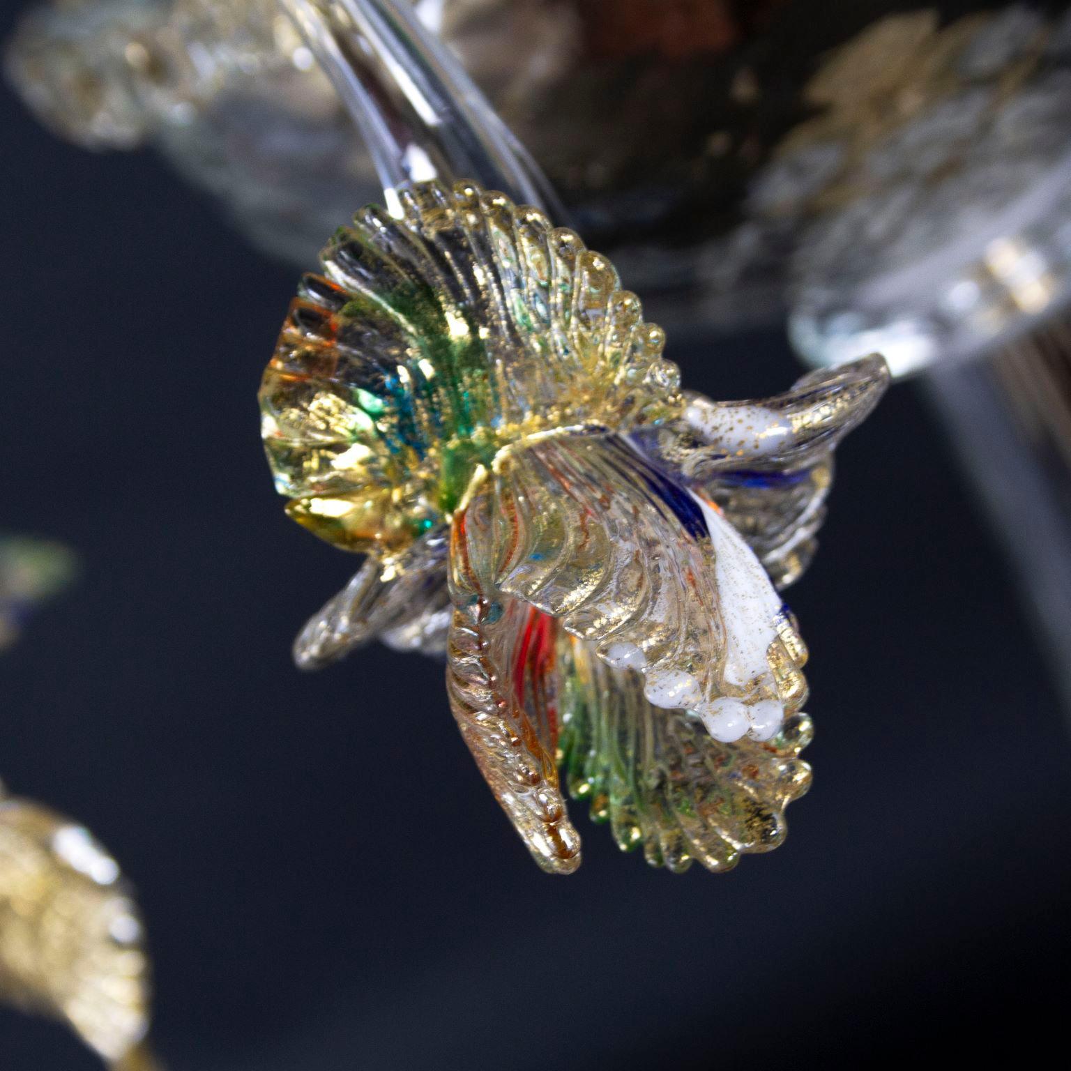 XXIe siècle et contemporain Lampe Flambeau de luxe à 4 bras en verre de Murano transparent et doré par Multiforme   en vente