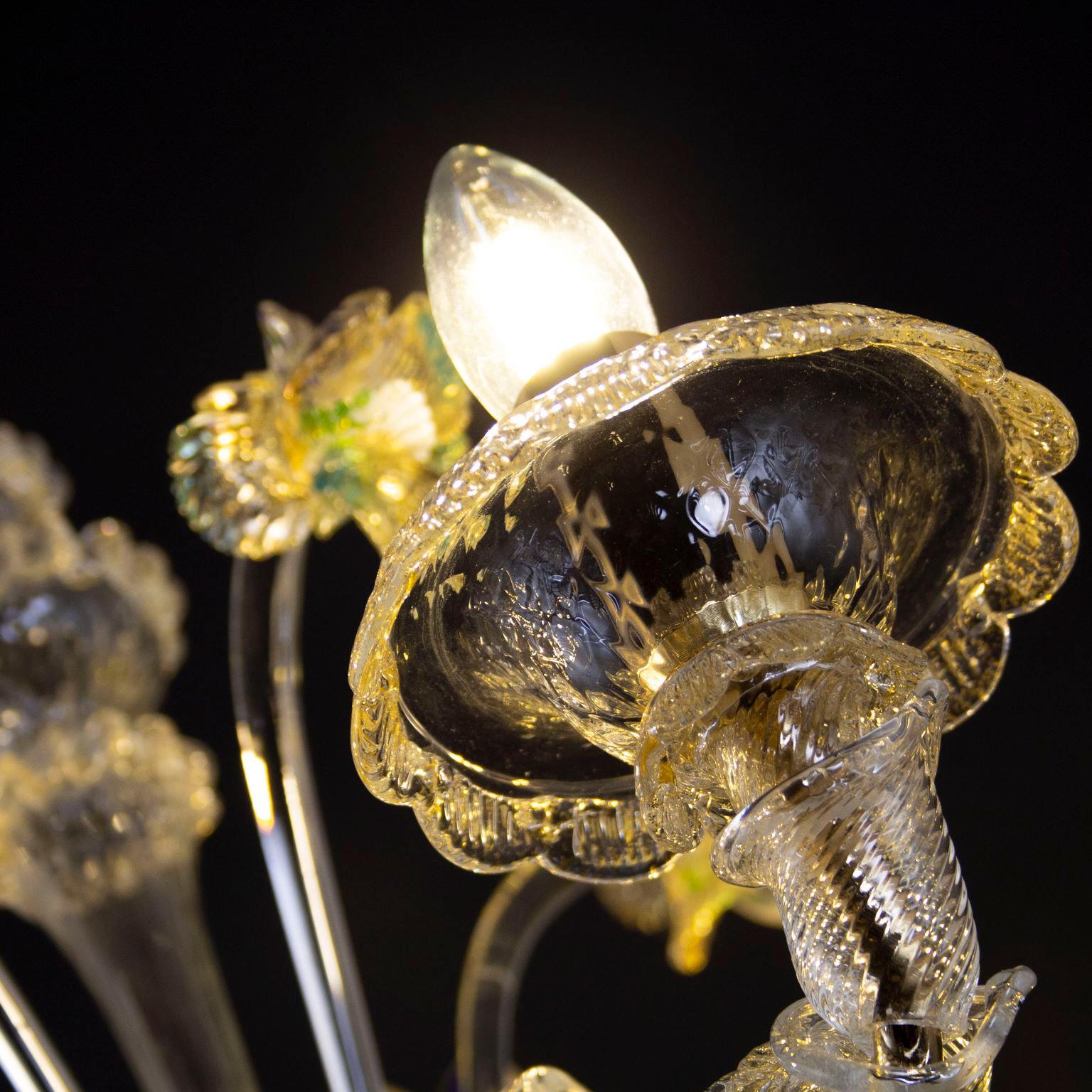 Verre brun Lampe Flambeau de luxe à 4 bras en verre de Murano transparent et doré par Multiforme   en vente
