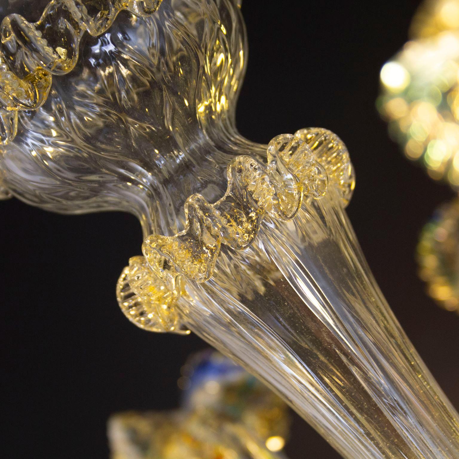 Lampada di lusso Flambeau a 4 bracci in vetro di Murano chiaro-oro di Multiforme in vendita 1