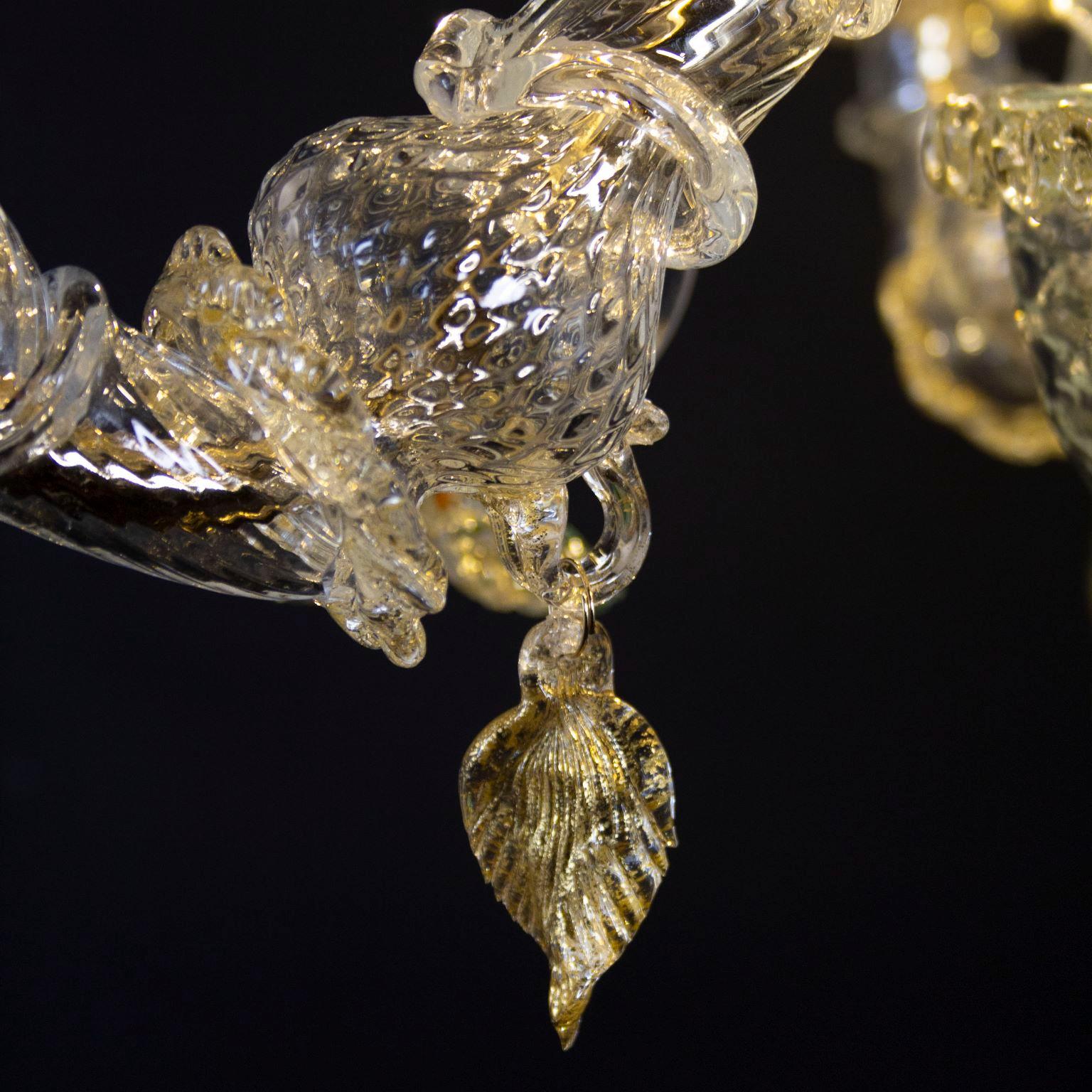 Lampe Flambeau de luxe à 4 bras en verre de Murano transparent et doré par Multiforme   en vente 2