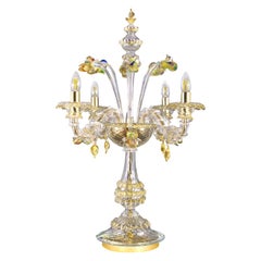 Luxury Flambeau Lamp 4 Arms Clear-Gold Murano Glass by Multiforme  