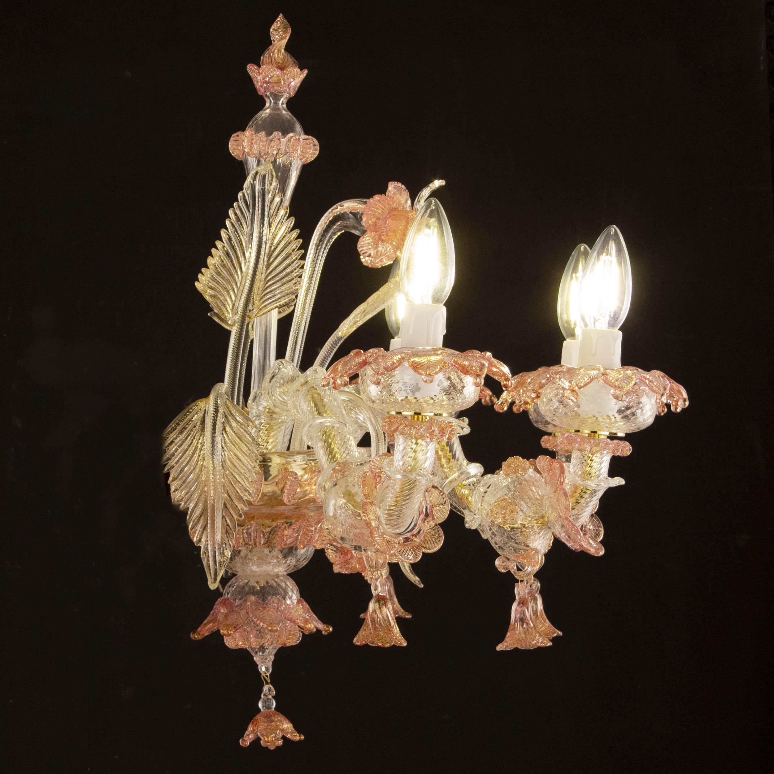 XXIe siècle et contemporain Applique de luxe Rezzonico à 4 bras en verre de Murano transparent multicolore par Multiforme en vente