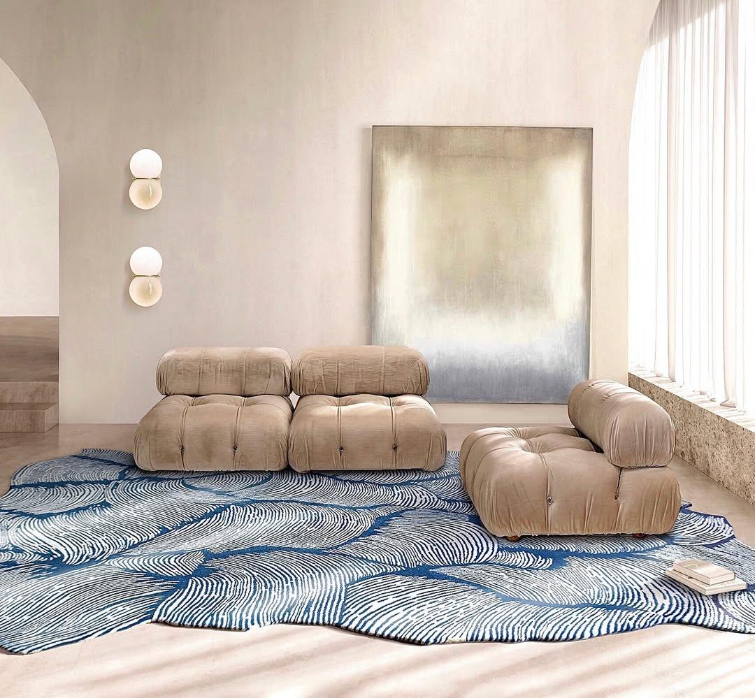 Luxury Round Blue Oceano D300 Hand-Tufted Wool Rug by Mohebban For Sale 5