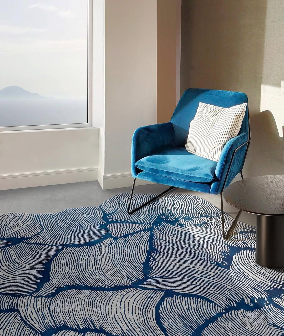 Luxury Round Blue Oceano D300 Hand-Tufted Wool Rug by Mohebban For Sale 2