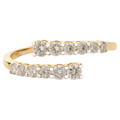 Bague de luxe en or jaune 18 carats avec bypass de diamants ronds et brillants en forme d'anneau ouvert