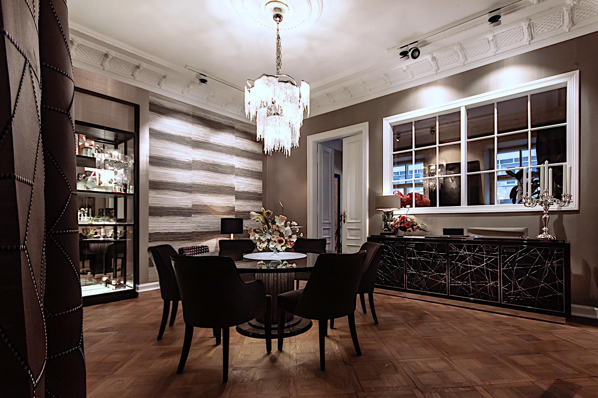 Veneer Luxury Round Dining or Conference Table with Quartz Insert, Available Now For Sale