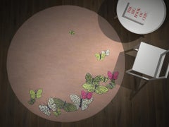 Luxury Round Hand Knotted Butterfly Nepalese Rug. Wool & Silk. Beige