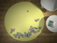 Luxury Round Hand Knotted Butterfly Nepalese Rug. Wool & Silk. Butter Yellow