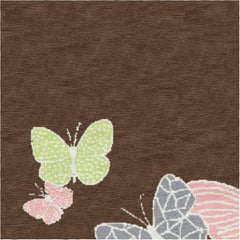 Luxury Round Hand Knotted Butterfly Nepalese Rug. Wool & Silk. Dark Brown