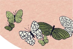 Luxury Round Hand Knotted Butterfly Nepalese Rug. Wool & Silk. Peach