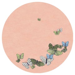 Luxury Round Hand Knotted Butterfly Nepalese Rug. Wool 
Silk. Peach