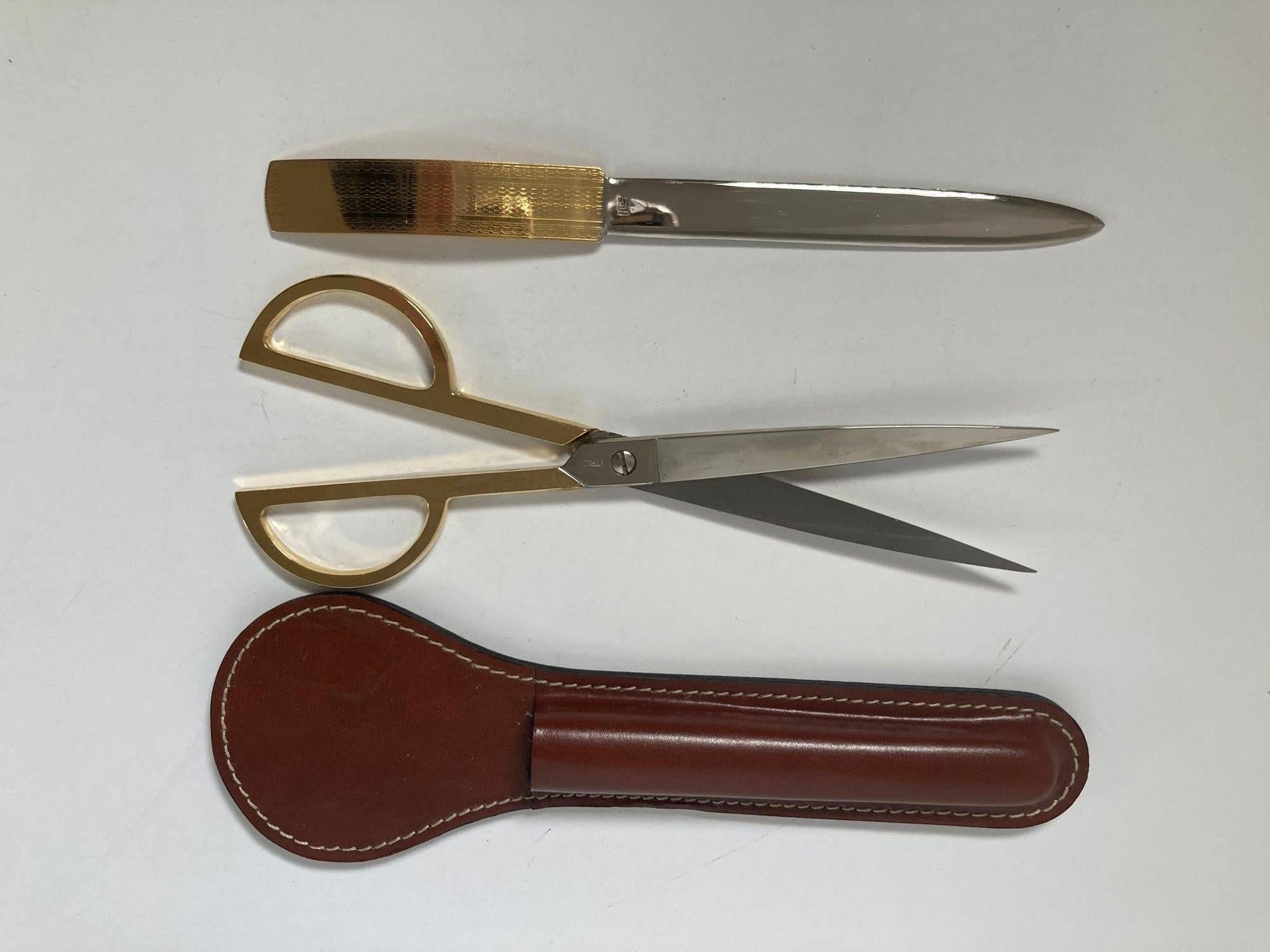 Luxuriöses Schreibtischset aus Sattelleder und Messing im Angebot 2