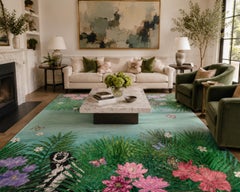 Luxury Safari Rug Hand-Knotted Silk Tropical Jungle Carpet Leopard Monkey Design