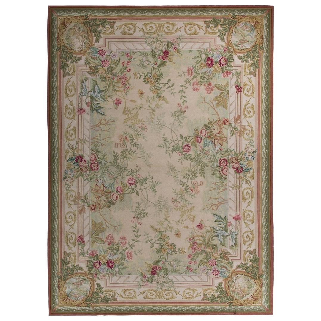 Luxury Savonnerie Wool Beige / Rose Area Rug 8'x10'