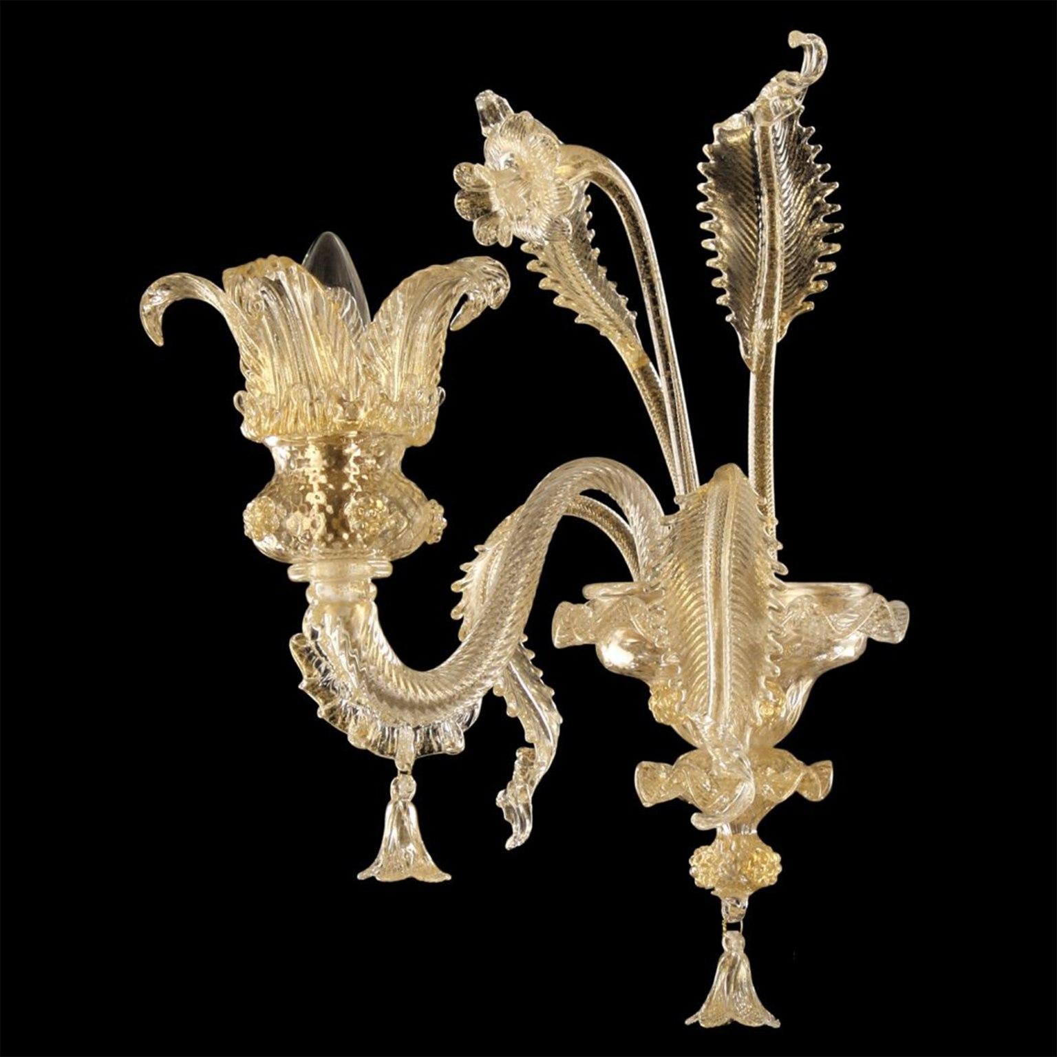 Other Luxury Sconce 1 Arm  Golden leaf Murano Glass Golden Century87 by Multiforme For Sale