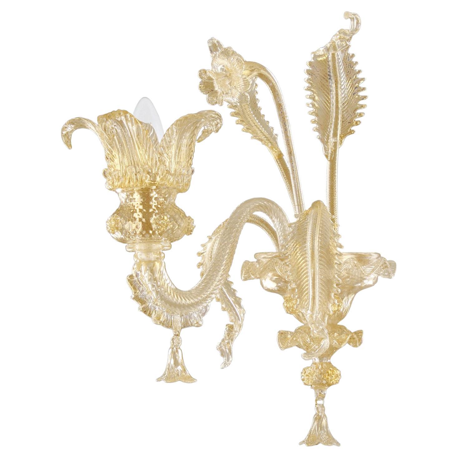 Luxury Sconce 1 Arm  Golden leaf Murano Glass Golden Century87 by Multiforme For Sale