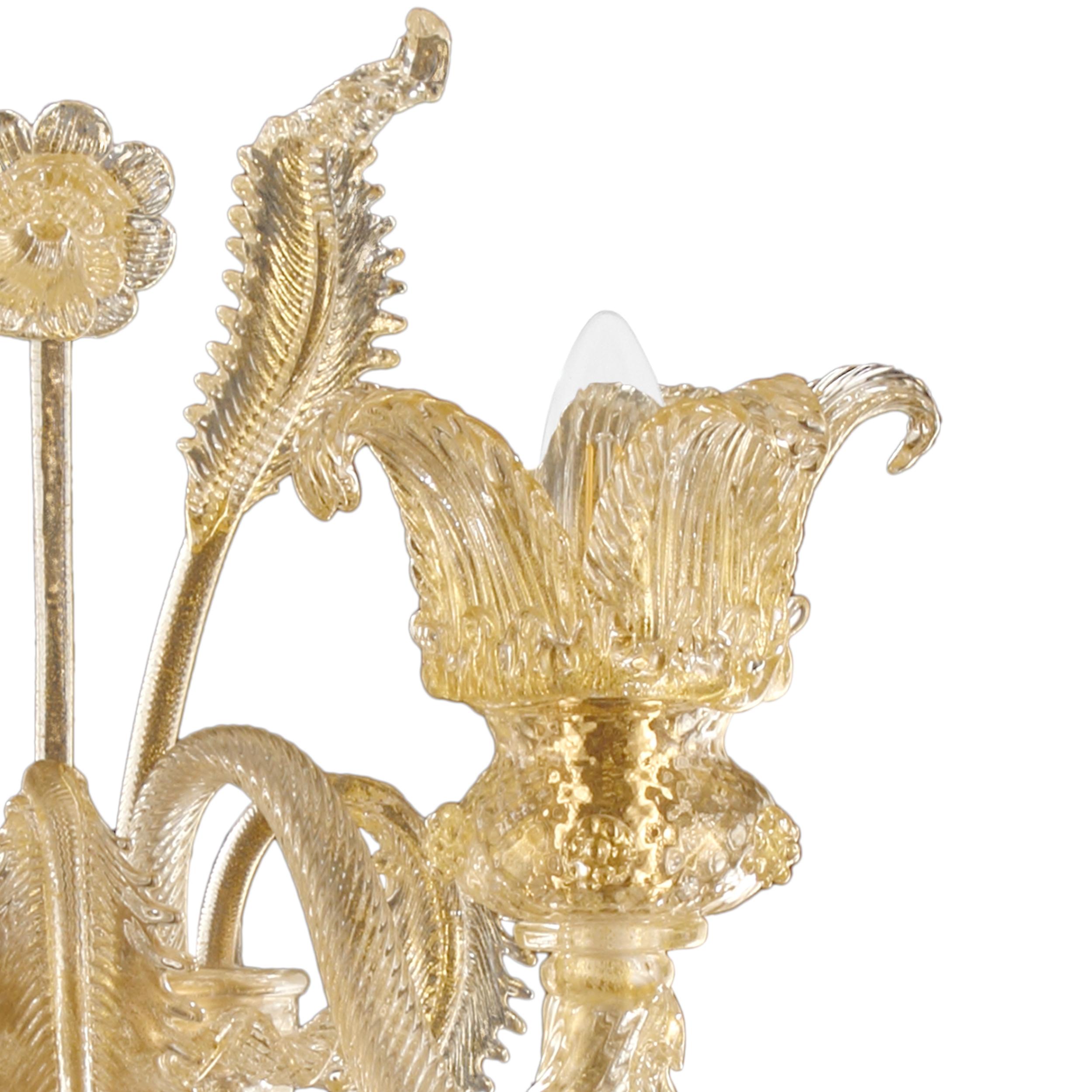 Italian Luxury Sconce 2 Arms Golden Leaf Murano Glass by Multiforme in Stock For Sale