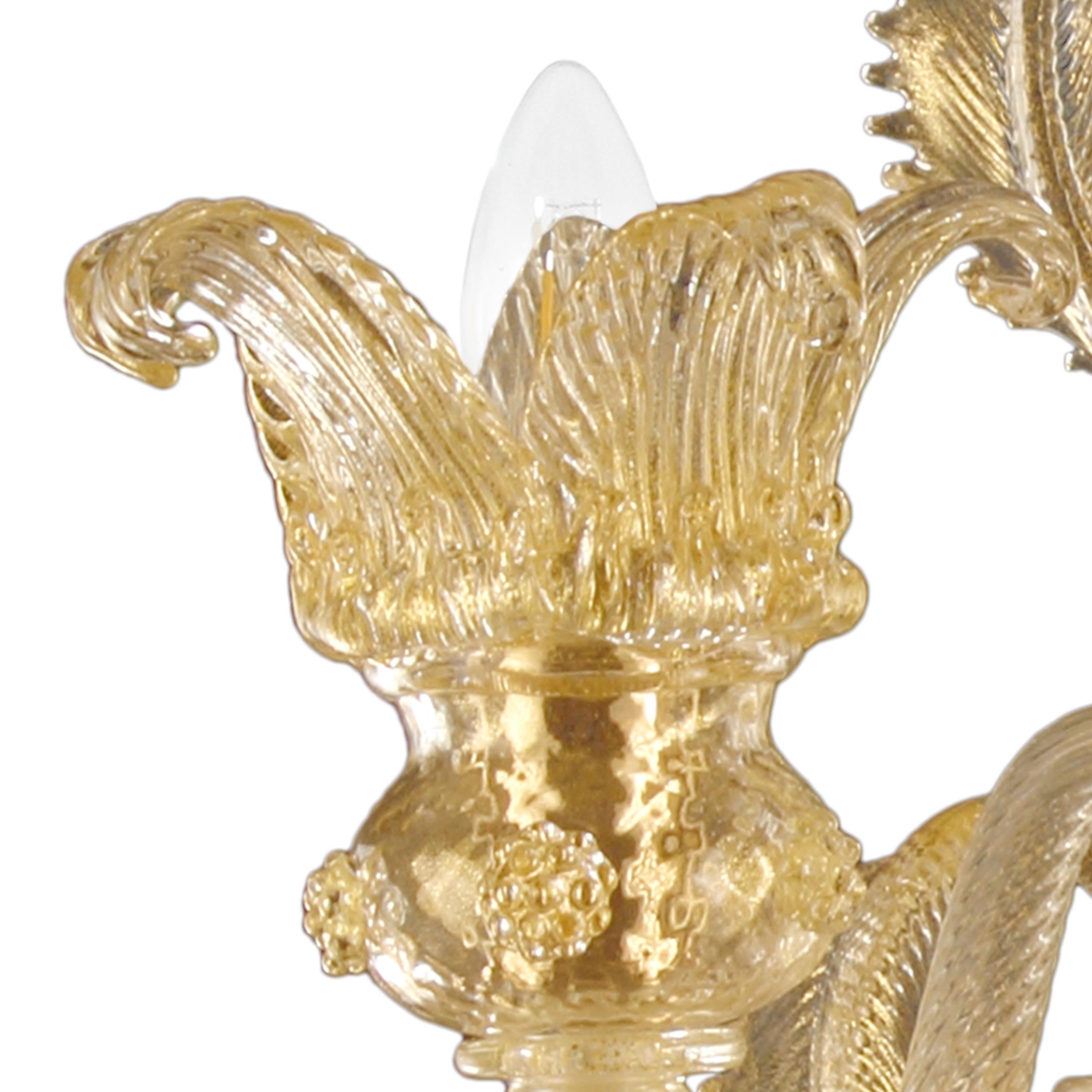 Luxury Sconce 2 Arms Golden Leaf Murano Glass by Multiforme in Stock In New Condition For Sale In Trebaseleghe, IT