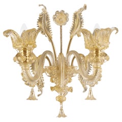 Luxury Sconce 2 Arms Golden Leaf Murano Glass by Multiforme in Stock