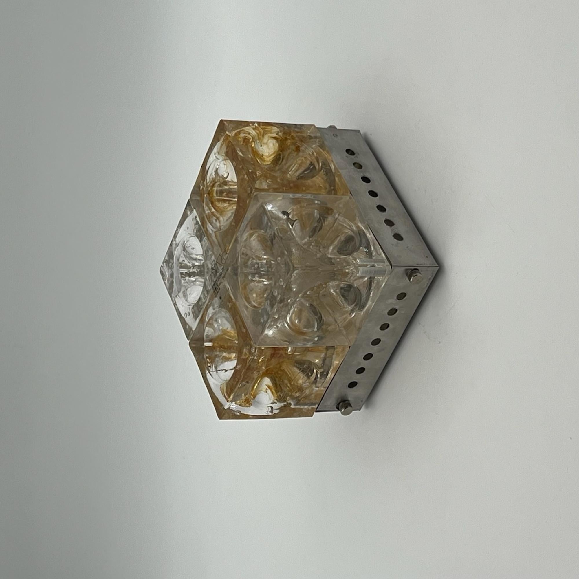 Mid-Century Modern Luxury Sconce Poliarte 'Denebe' - Handmade Amber Glass Light 1970s For Sale