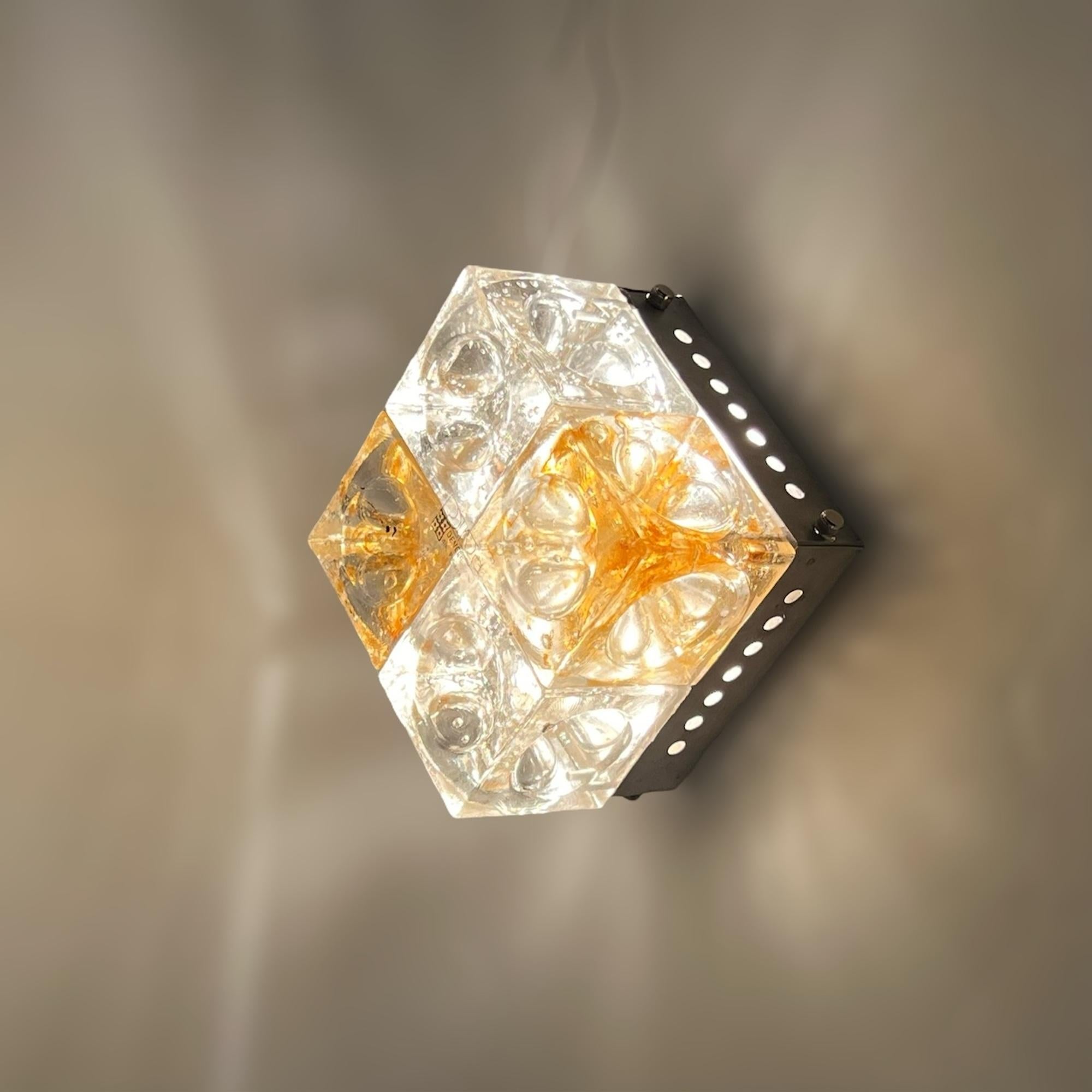 Luxury Sconce Poliarte 'Denebe' - Handmade Amber Glass Light 1970s For Sale 1