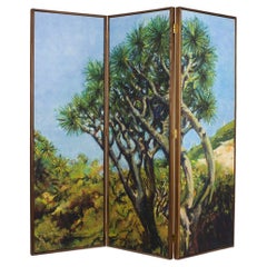 Luxury Screen Room Divider Linen Walnut or Oak Green Garden Artwork