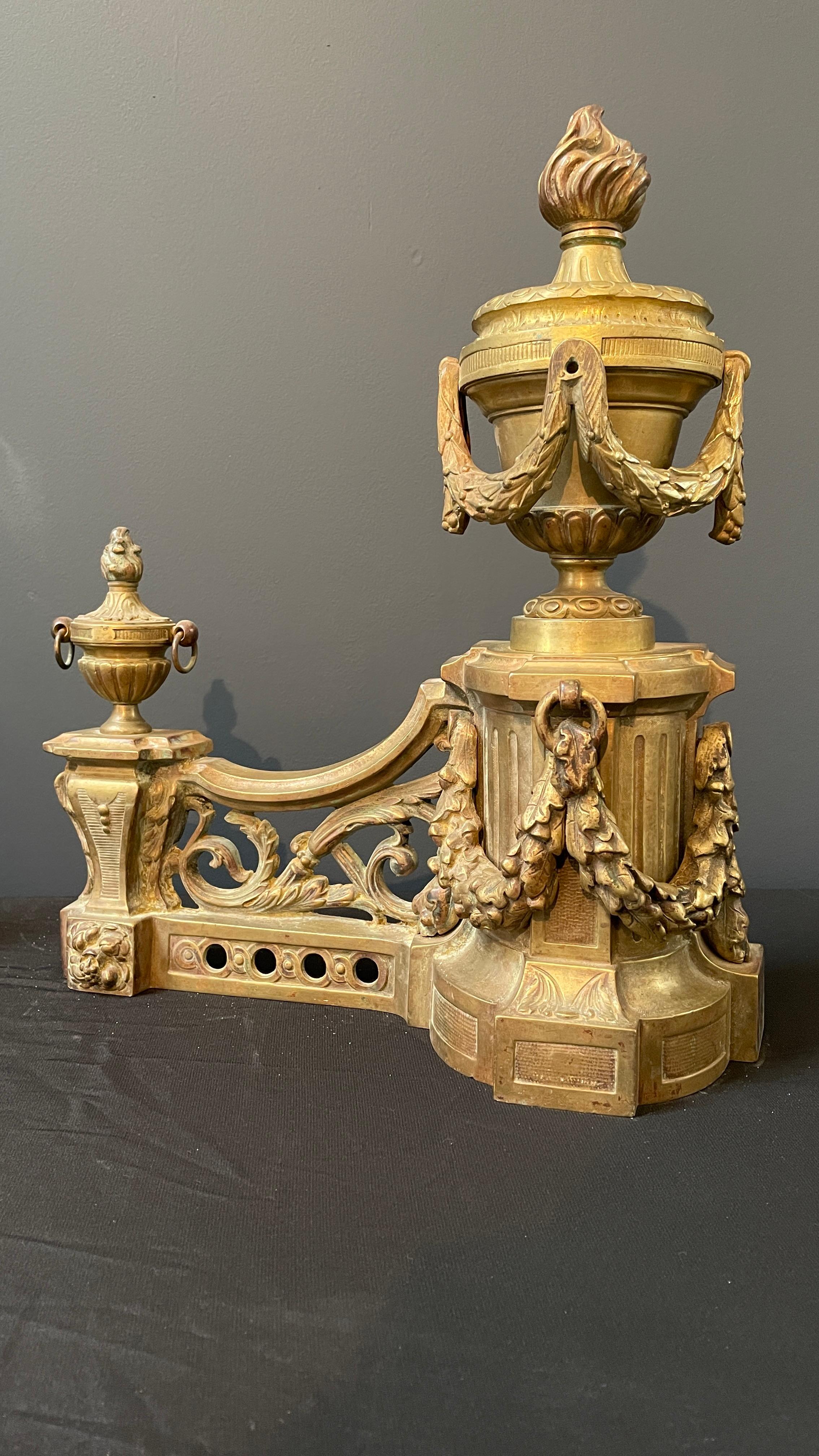 Louis XV Luxury Set Antique French Andirons Firedogs For Sale