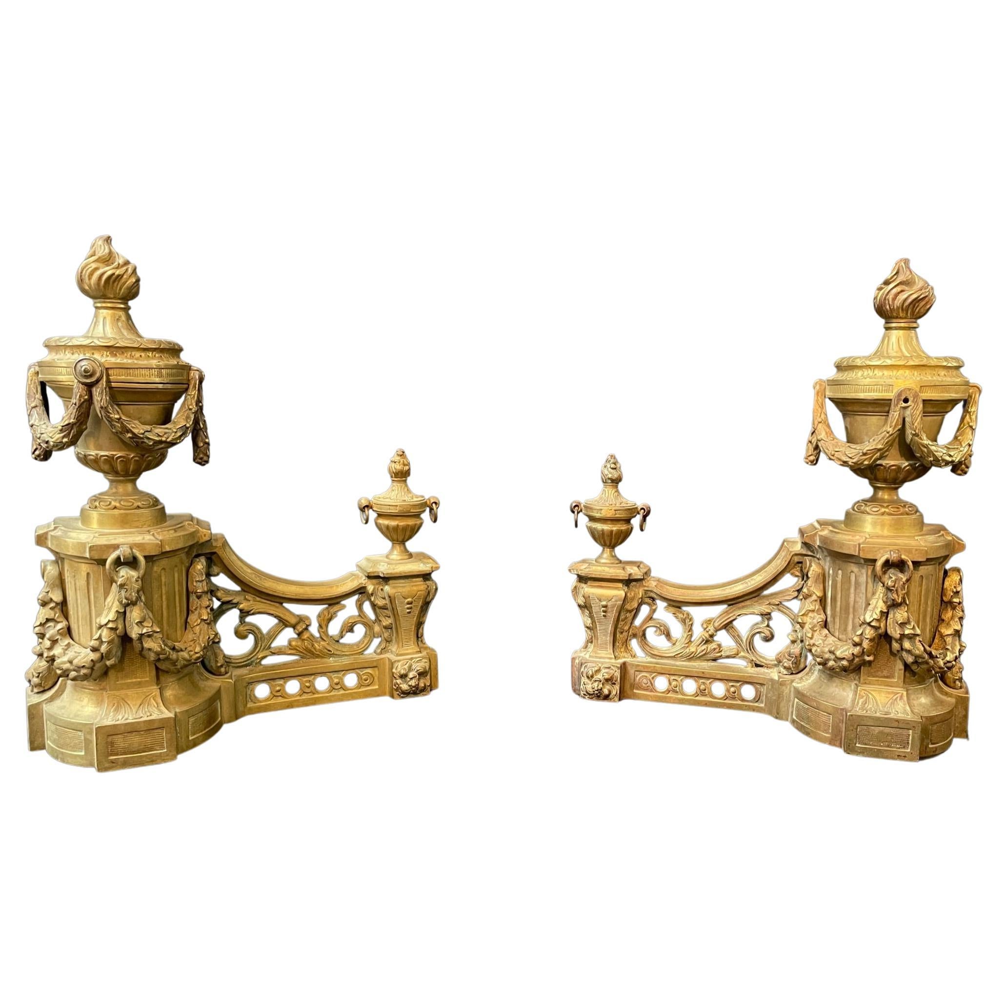 Luxury Set Antique French Andirons Firedogs For Sale