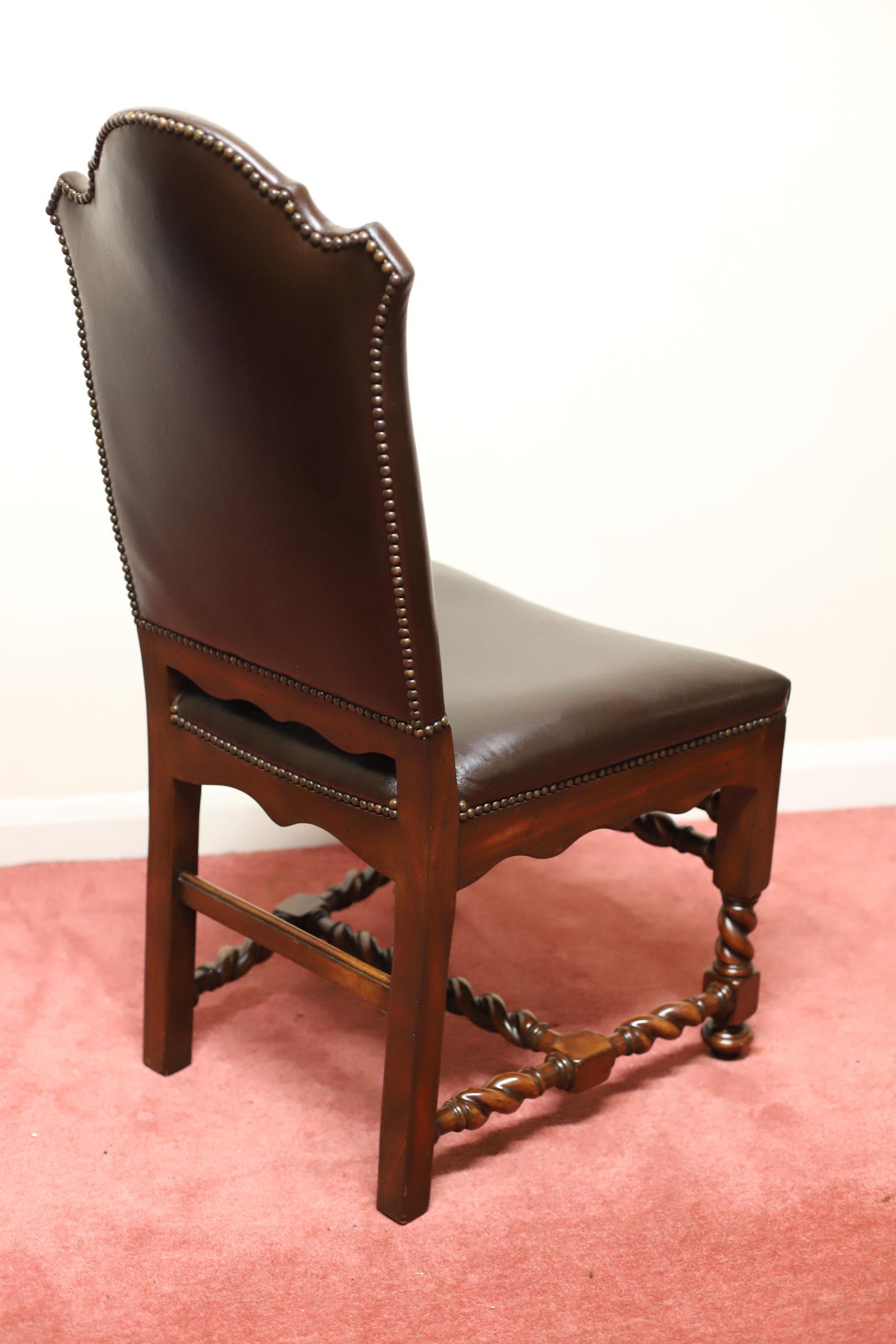 Luxury Set Of Six Theodore Alexander Leather Dining Chairs For Sale 3