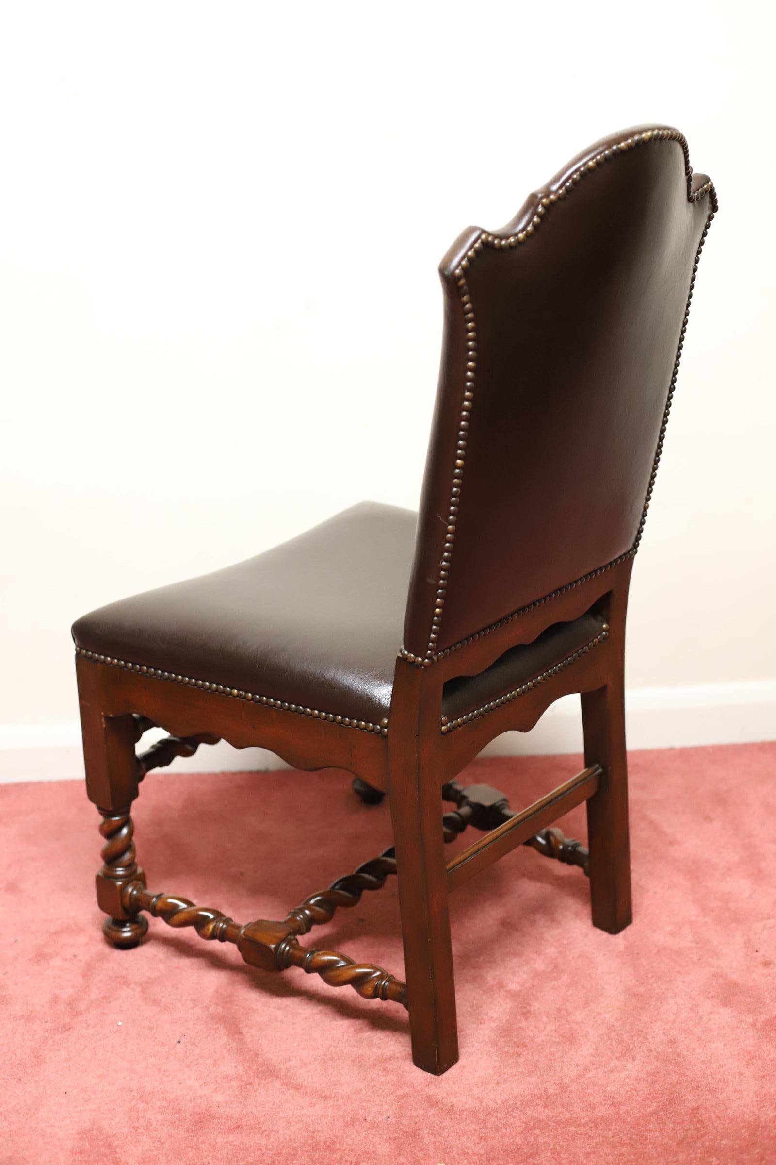 Luxury Set Of Six Theodore Alexander Leather Dining Chairs For Sale 4