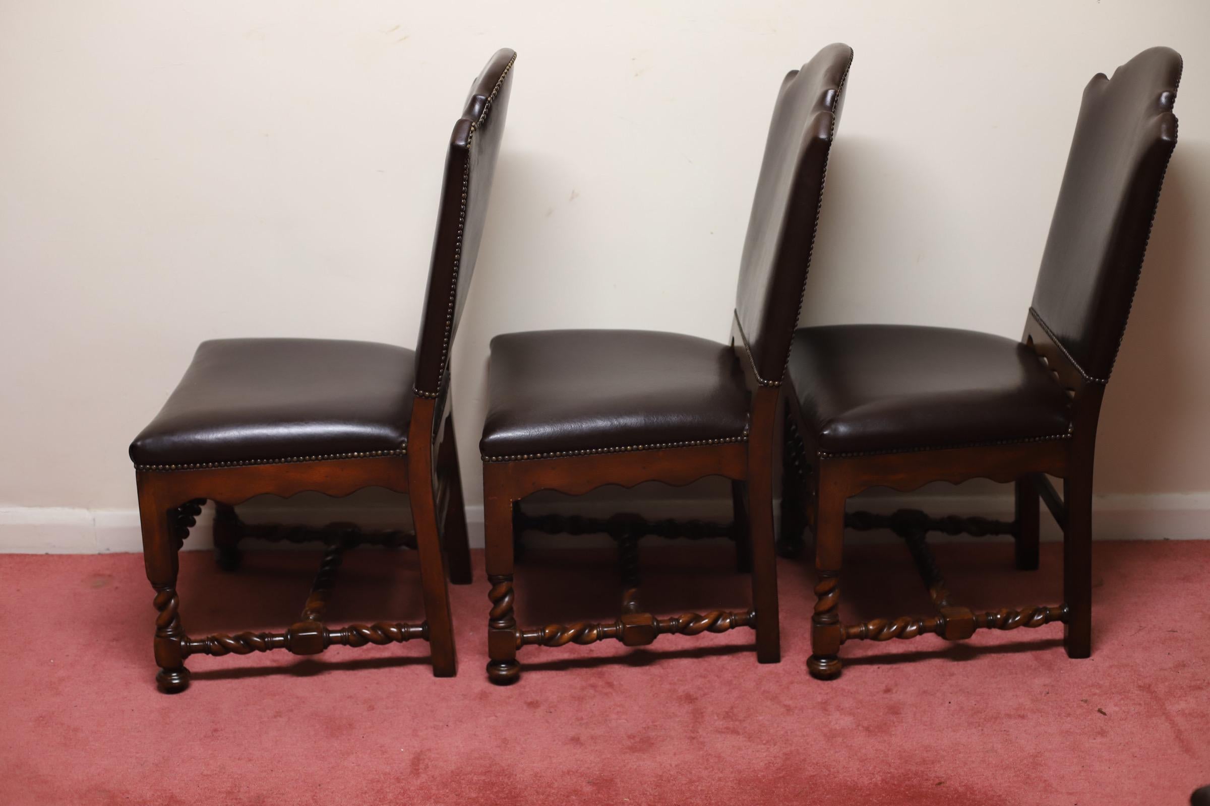 Victorian Luxury Set Of Six Theodore Alexander Leather Dining Chairs For Sale