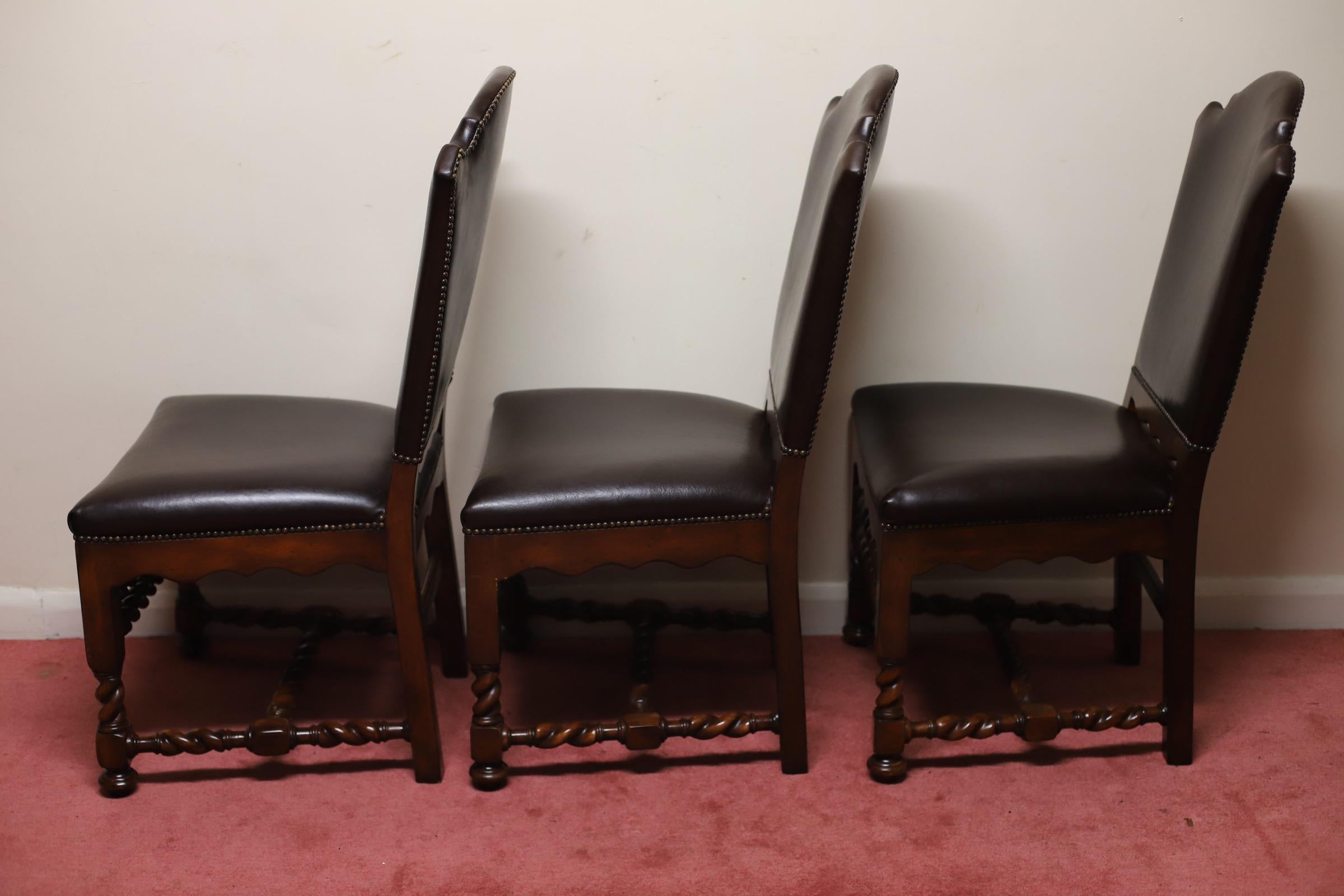British Luxury Set Of Six Theodore Alexander Leather Dining Chairs For Sale