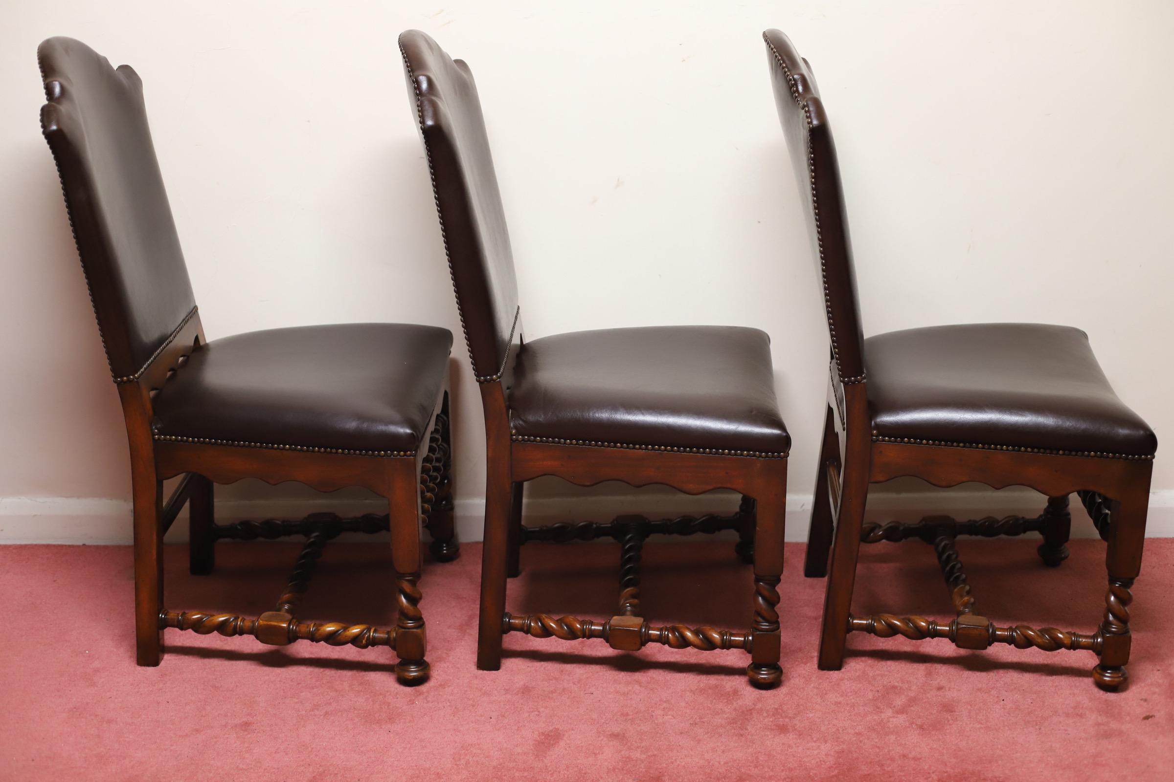 Luxury Set Of Six Theodore Alexander Leather Dining Chairs In Good Condition For Sale In Crawley, GB