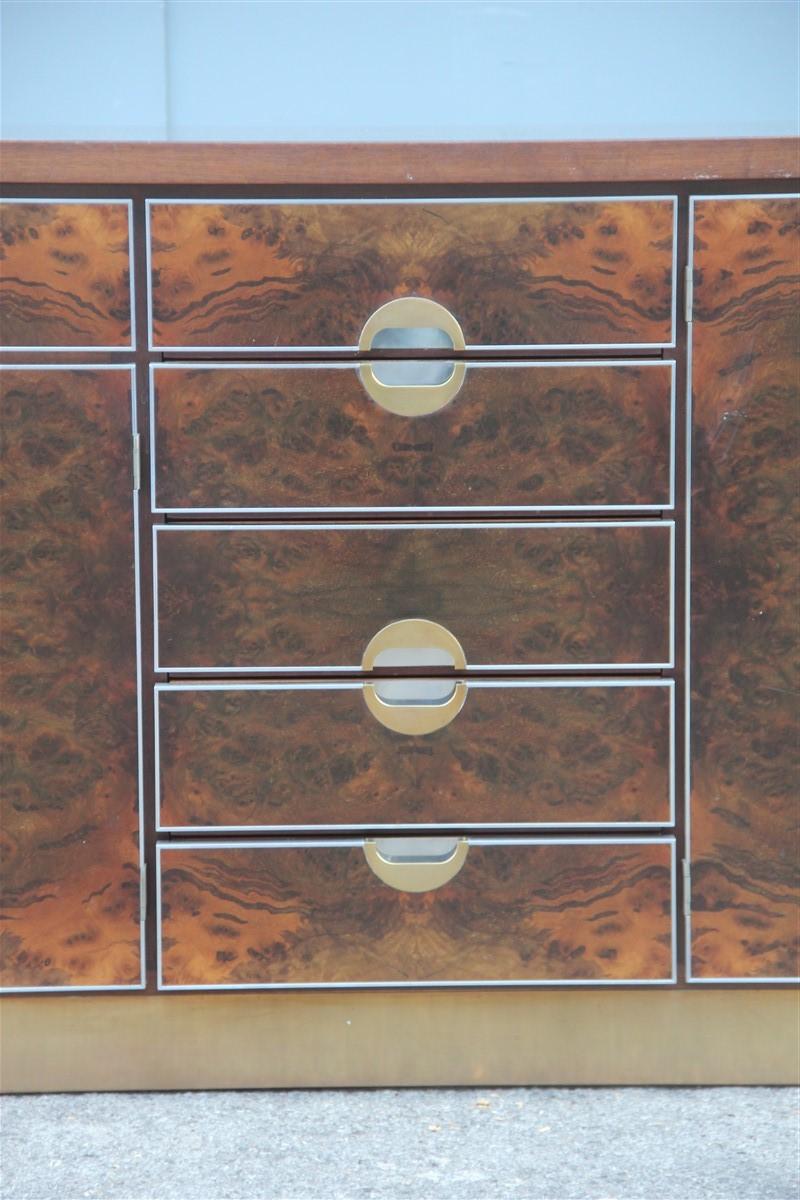 Luxus Sideboard Nussbaum Wurzel Messing Aluminium Carlo Torriggiani für Did Dado 1970er Jahre 