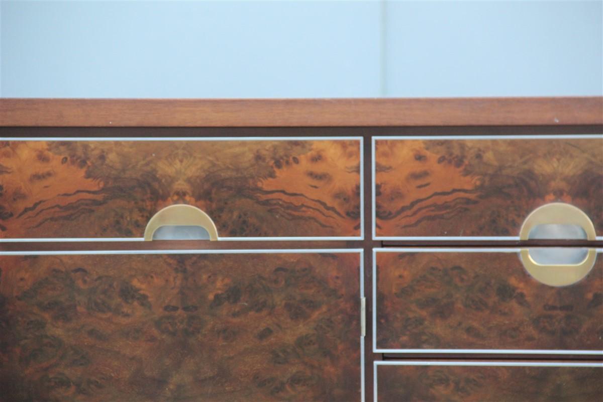 Italian Luxury Sideboard Walnut Root Brass Aluminum Carlo Torriggiani for Did Dado 1970s For Sale